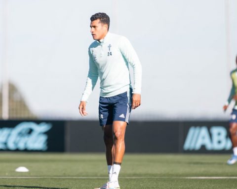 Jeison Murillo, durante un entrenamiento del Celta en la ciudad deportiva del club celeste.