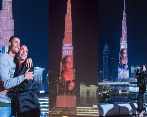 Cristiano Ronaldo ordered the Burj Khalifa to be illuminated with the face of his wife to celebrate his birthday