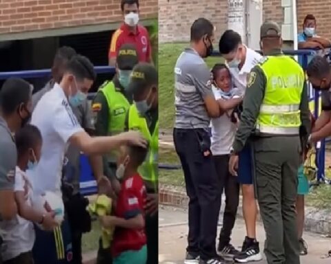 Nice gesture of James with two children in Barranquilla, the little ones ran to hug him and he surprised them