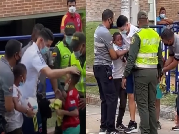 Nice gesture of James with two children in Barranquilla, the little ones ran to hug him and he surprised them