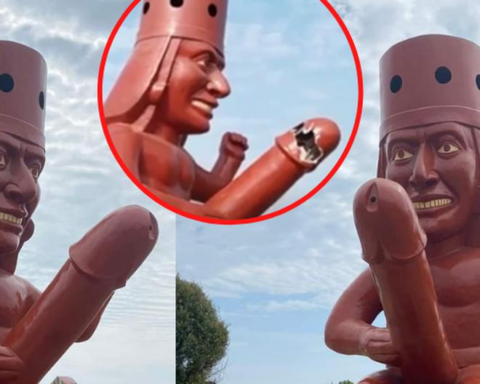 Three armed individuals damaged a large erotic huaco in Moche (VIDEO)