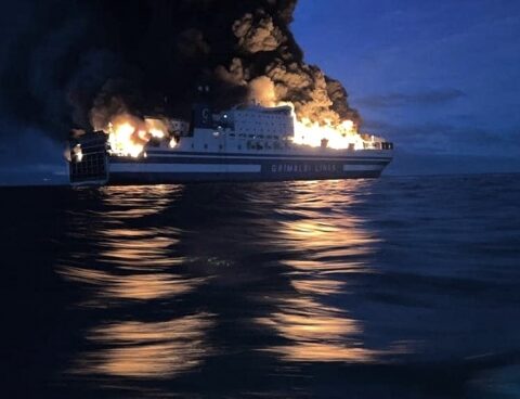 288 people rescued from an Italian ship that caught fire off Greece