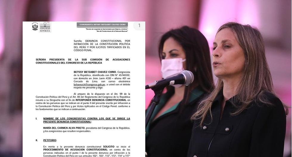 Betssy Chávez files a constitutional complaint against the president of Congress, María del Carmen Alva