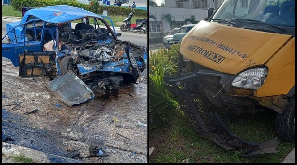 Head-on collision between a Lada and a Metrotaxi in Havana