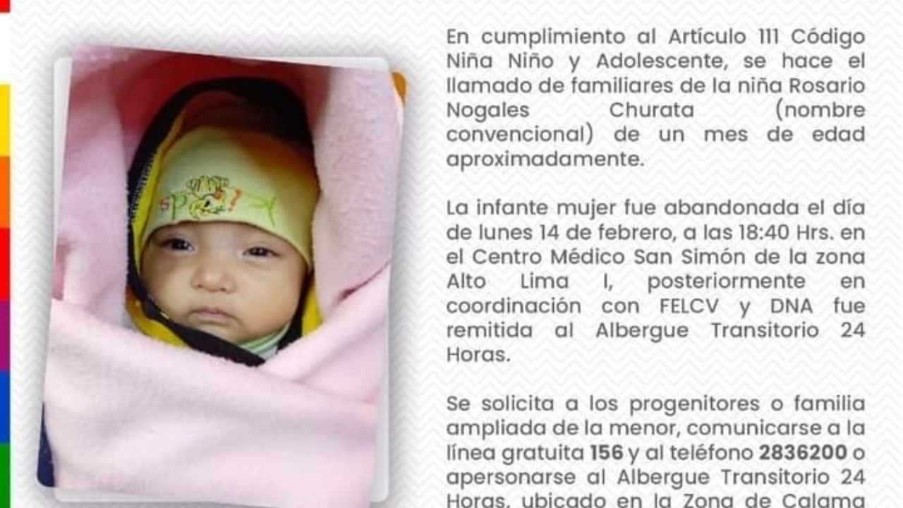 They abandon a baby in Alto Lima and leave a letter: "I have many children"