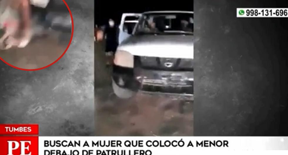 They are looking for a woman who placed her two-year-old son under the tires of a patrol car, in Tumbes (VIDEO)