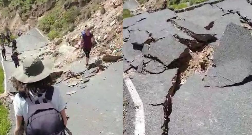 Arequipa: tourists walk along the road between Cabanaconde and Chivay after falling rocks (VIDEO)