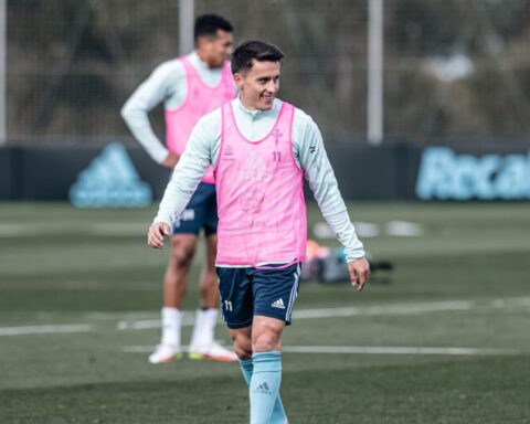 El argentino Franco Cervi, durante un entrenamiento del Celta en la ciudad deportiva del club celeste.