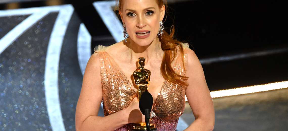 Jessica Chastain wins the Oscar for best actress for her role in The Eyes of Tammy Faye