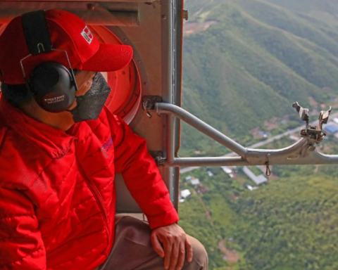 President Pedro Castillo flies over areas affected by heavy rains in Cajamarca