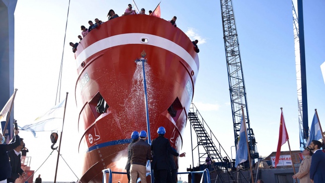 The launching of a new tall ship built in the country was completed