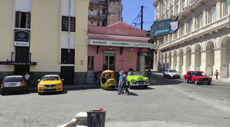 Hemingway has been left alone in the Floridita in Havana