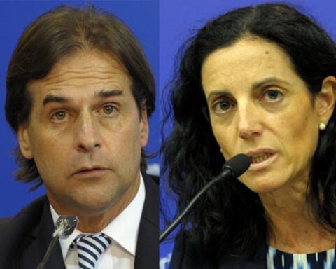 Lacalle Pou y la ministra Azucena Arbeleche.