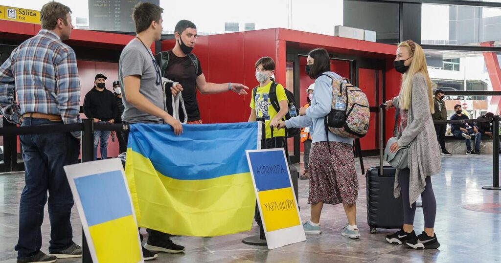 Ukrainian refugees are placed in a temporary shelter in Tijuana