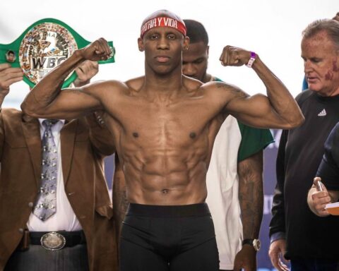 Yordenis Ugás en el pesaje previo a su pelea contra Errol Spence Jr. Foto: Tomada del Twitter de Yordenis Ugás.