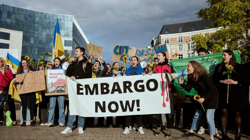 Manifestación pro embargo al petróleo ruso este fin de semana en Bruselas.