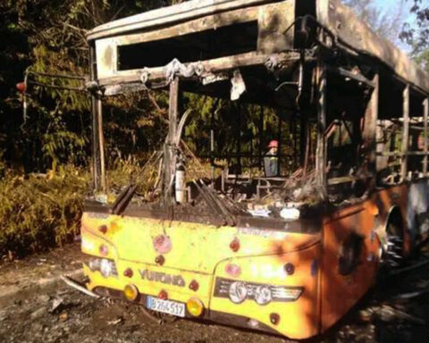 A Yutong bus that covered route P3 in Havana catches fire