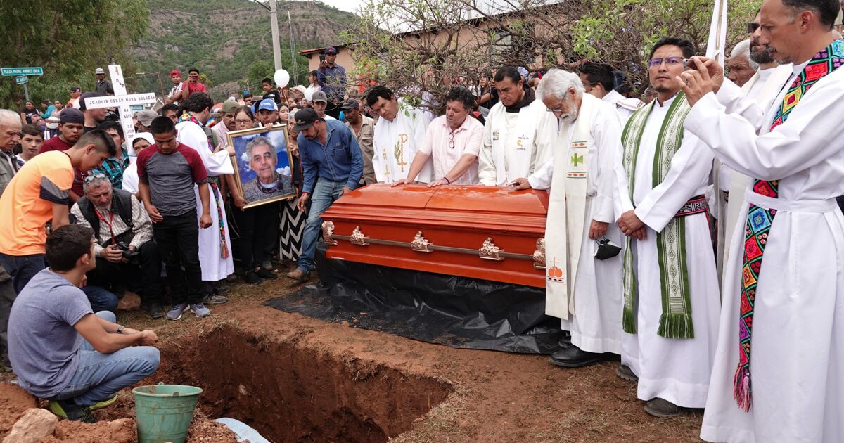 Jesuit priests are buried in the atrium of the Cerocahui church