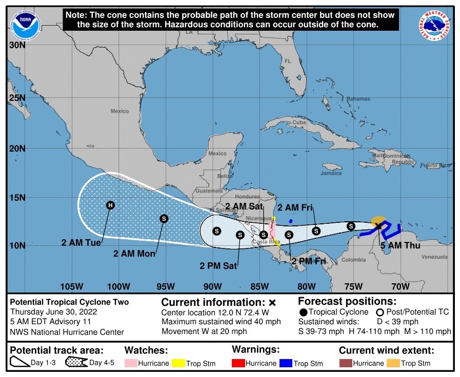 Nicaragua under hurricane watch for tropical storm Bonnie