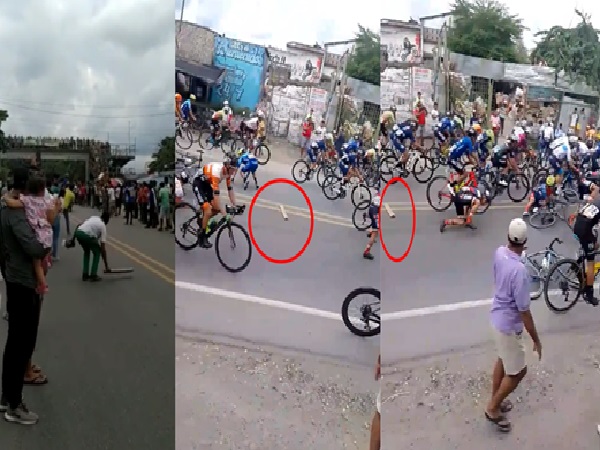 Reckless spectator, a cardboard was released with which he encouraged cyclists in the middle of the Tour of Colombia, there was a massive fall