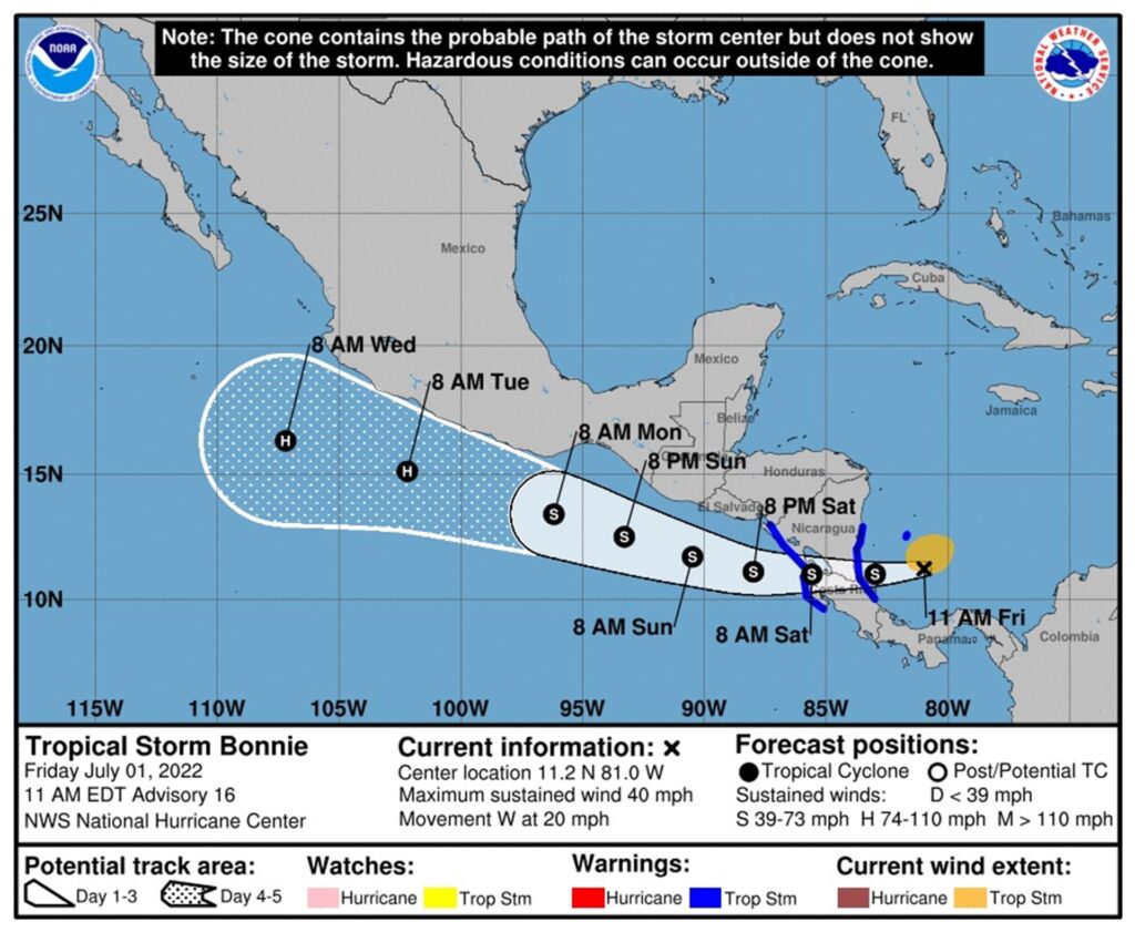 Bonnie goes to the Pacific and Colin trains inland in South Carolina.