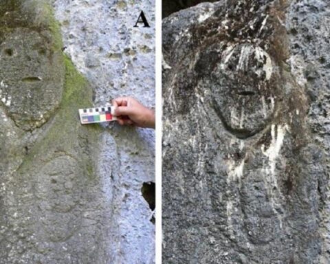 Imágenes del petroglifo de la Solapa No. 2 del Bagá, en Maisí, Guantánamo, antes y después de sufrir una acción vandálica. Foto: Sociedad Espeleológica de Cuba / Cubadebate.