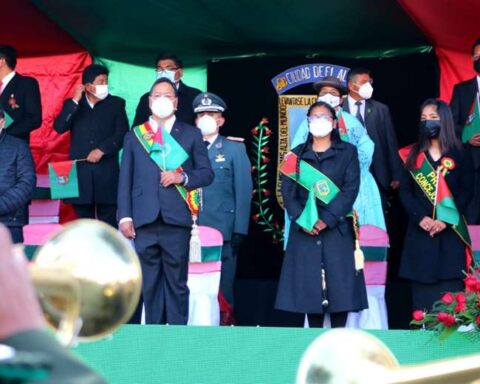 Luis Arce y Eva Copa, en el aniversario de El Alto.