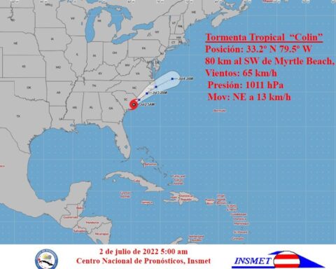 Al amanecer del sábado, el Insmet emitía un informe dsobre la formación de “Colin”, tercer organismo tropical nombrado de la actual temporada ciclónica. Imagen: Insmet.