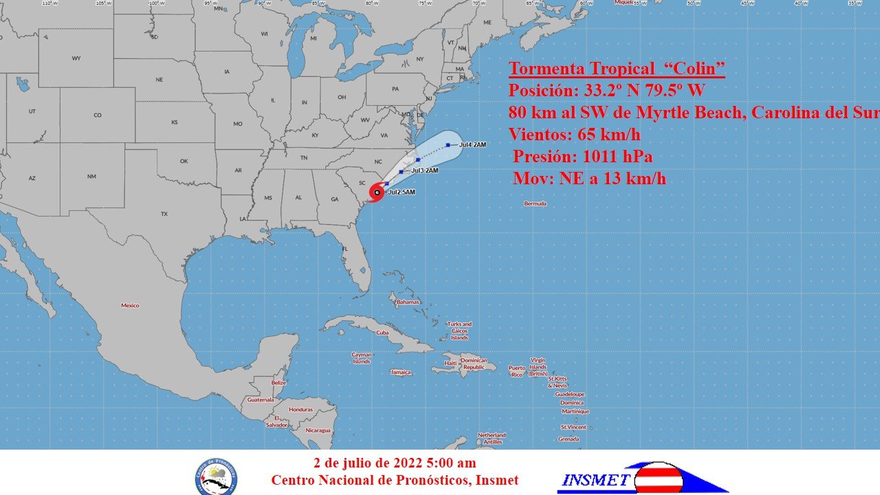 Al amanecer del sábado, el Insmet emitía un informe dsobre la formación de “Colin”, tercer organismo tropical nombrado de la actual temporada ciclónica. Imagen: Insmet.