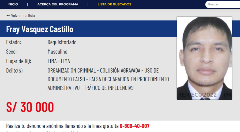 Fray Vásquez: Rewards Program doubles amount for information on the whereabouts of Pedro Castillo's nephew