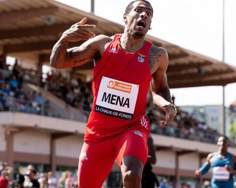 Reynier Mena el mejor resultado para un velocista cubano en 200 m al marcar 19.63 s. Foto: perfil de twitter de ATHLE_ch.