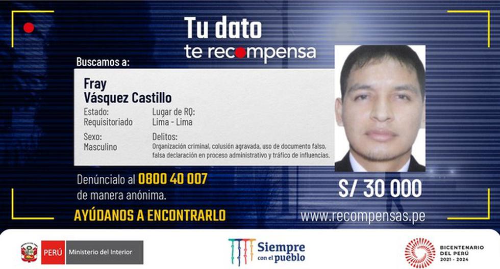 They double the reward offered for information on the whereabouts of Fray Vásquez, nephew of Pedro Castillo