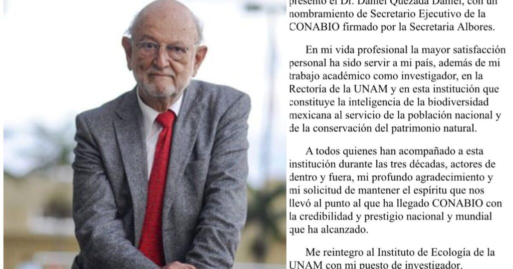 Dr. José Sarukhán resigns from Conabio due to differences with Semarnat