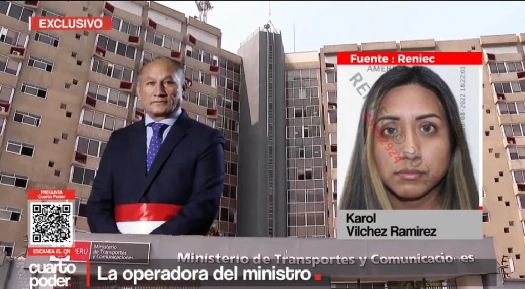 Karol Vílchez, Juan Silva's operator at the MTC, is pointed out by Bruno Pacheco before the Prosecutor's Office