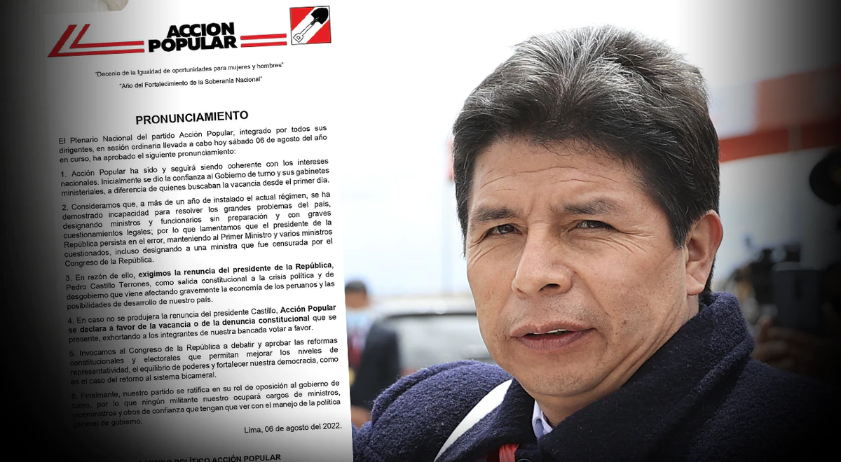Popular Action: party demands the resignation of Pedro Castillo and declares in favor of the vacancy