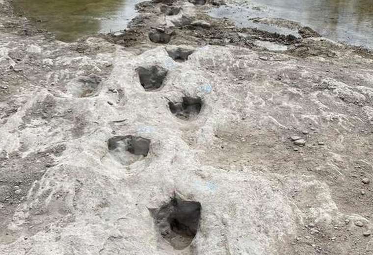 The amazing discovery of the footprints of a dinosaur that were exposed by the drought in the United States