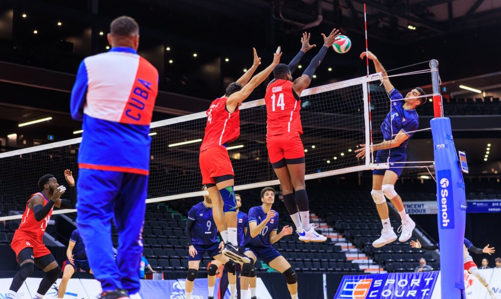 De manera colectiva, Cuba frente a Chile tuvo ventajas notables en ataque (45-33), bloqueo (8-6) y servicio (5-2), y fueron menores sus errores propios (16-17). Foto: norceca.net.