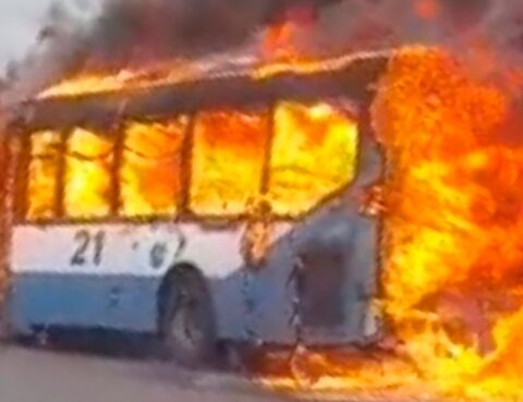 A bus caught fire in the middle of the Pan-American highway