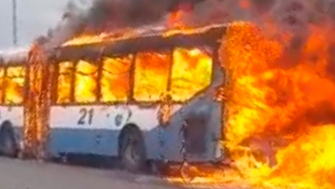 A bus caught fire in the middle of the Pan-American highway