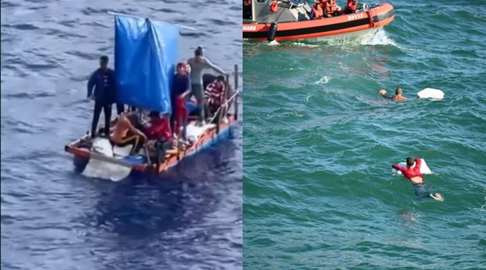 A cruise ship rescues eight Cubans on a raft made of barrels and inner tubes