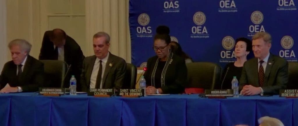 President Luis Abinader together with the OAS secretary, Luis Almagro, prior to his speech at the organization where he asked the international community to come to the aid of Haiti