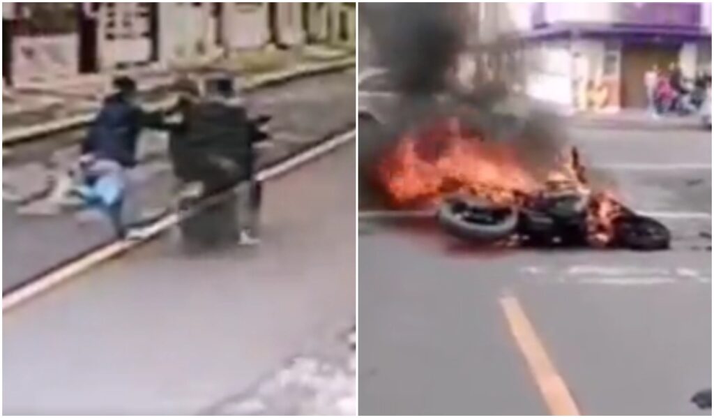 Video: Community unceremoniously lynched and burned the motorcycle of a thief who had stolen a woman