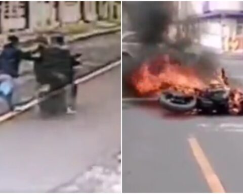 Video: Community unceremoniously lynched and burned the motorcycle of a thief who had stolen a woman