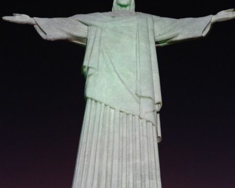 Christ gains pink and blue colors today against breast and prostate cancer