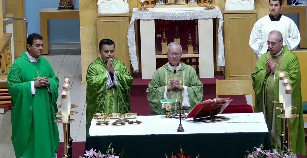 "Even in oppression and exile it is possible to sing to God," says Monsignor Báez, accompanied by three exiled priests