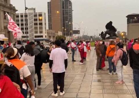 Opponents protest in the center of Lima against President Pedro Castillo