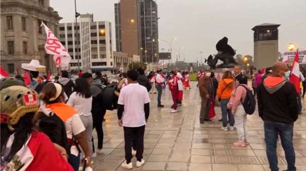 Opponents protest in the center of Lima against President Pedro Castillo