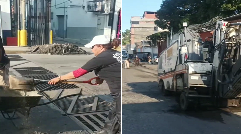 Reparan calle real de Los Flores de Catia con 60 toneladas de asfalto