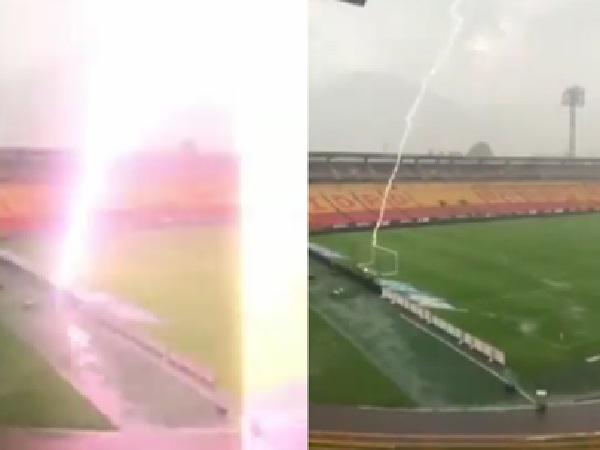 Shocking image of lightning that fell on the 'El Campín' stadium, Cali and Santa Fe had not gone out to the field