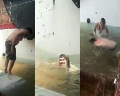 Prisoners set up their own swimming pool in the laundry area of ​​the 'La Modelo' prison in Cúcuta